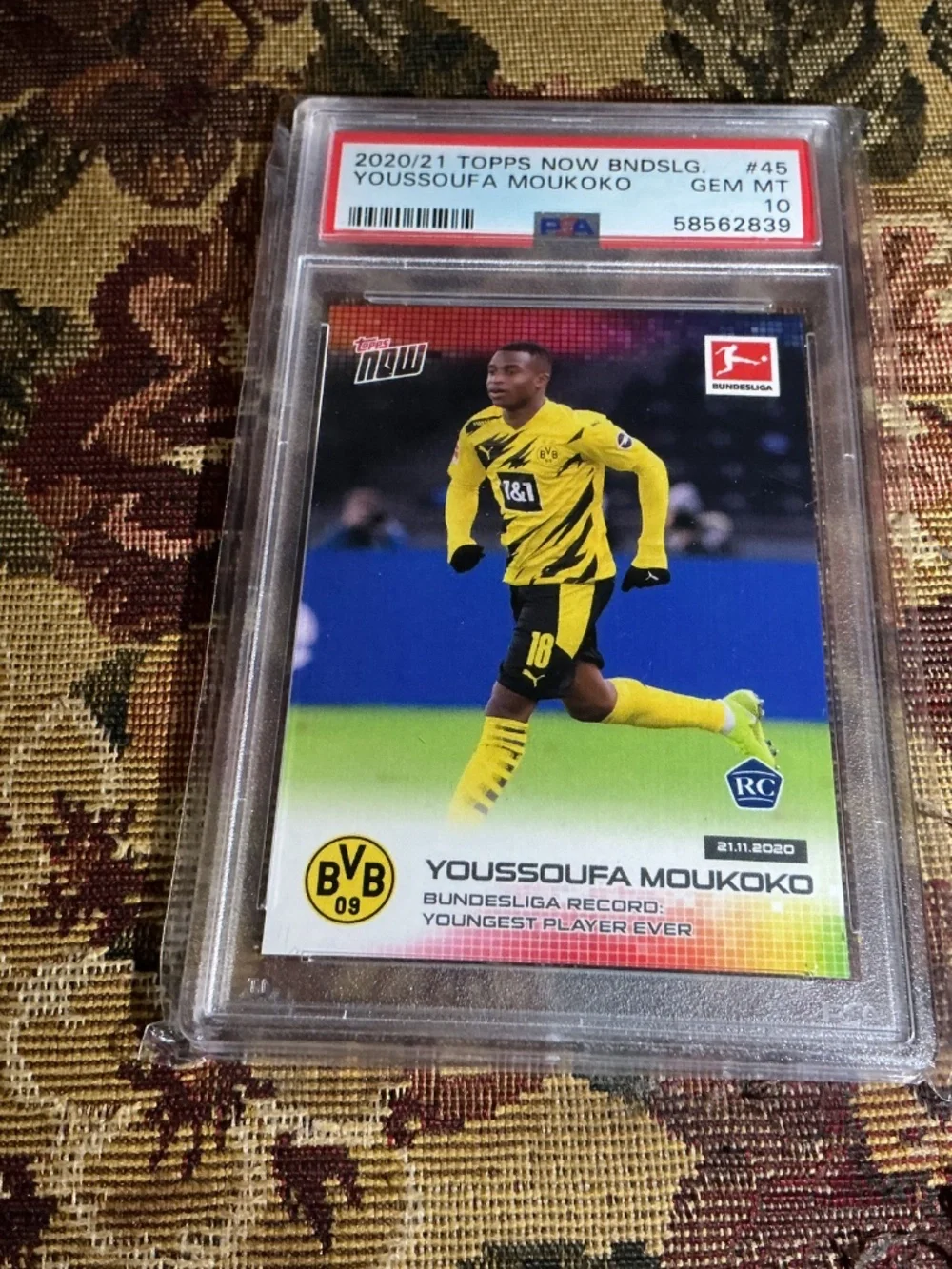 2020-21 Topps Now Bundesliga Youssoufa Moukoko 045 rookie card graded PSA 10